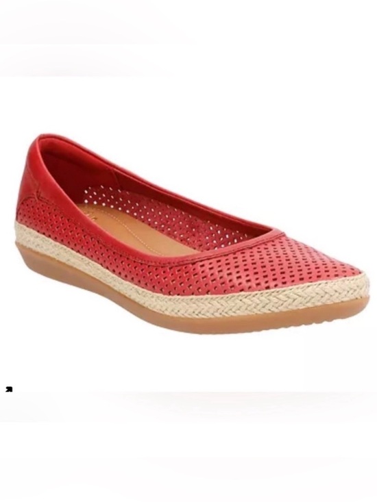 Clarks Shoes - Clark’s Collection Danelly Adira Women’s Red Perforated Slip-On Espadrille Flats